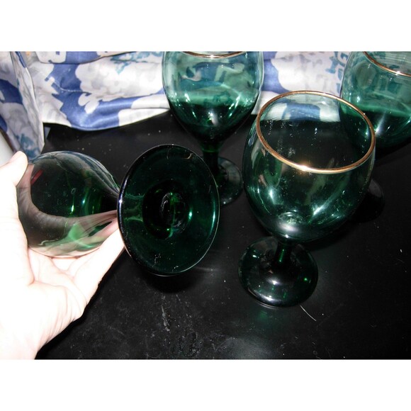 4 Vintage Libbey Tear Drop Juniper Gold Trim Wine Glasses - Picture 4 of 5